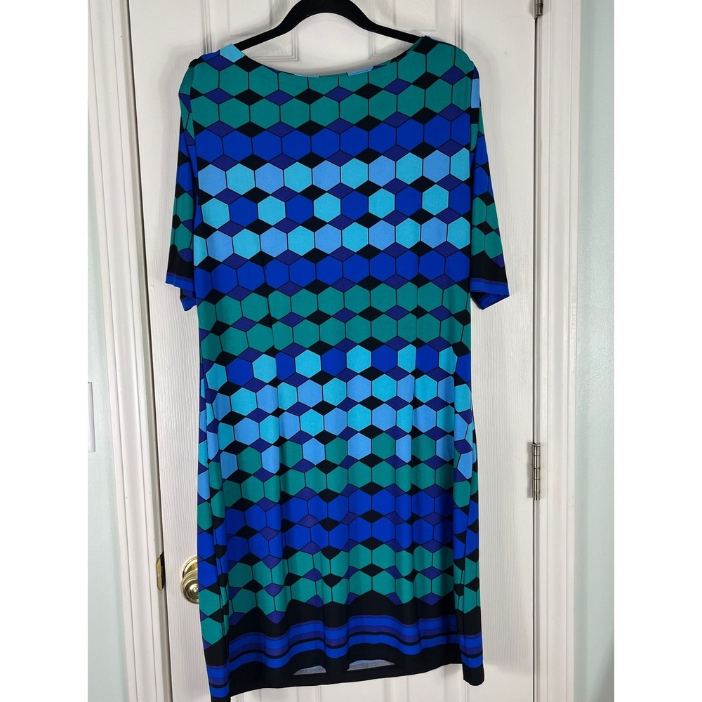 Laura‎ Jeffries Womens Blue Geometric Honeycomb Shift Dress Size 16 BK5M8559